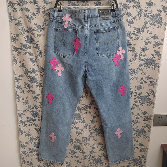 Chrome Hearts Blue Jeans With Pink Crosses - Picture 12 of 13